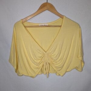 Copper Blue Butter Yellow Deep Neckline Cropped Top Size Small Short Scrunched